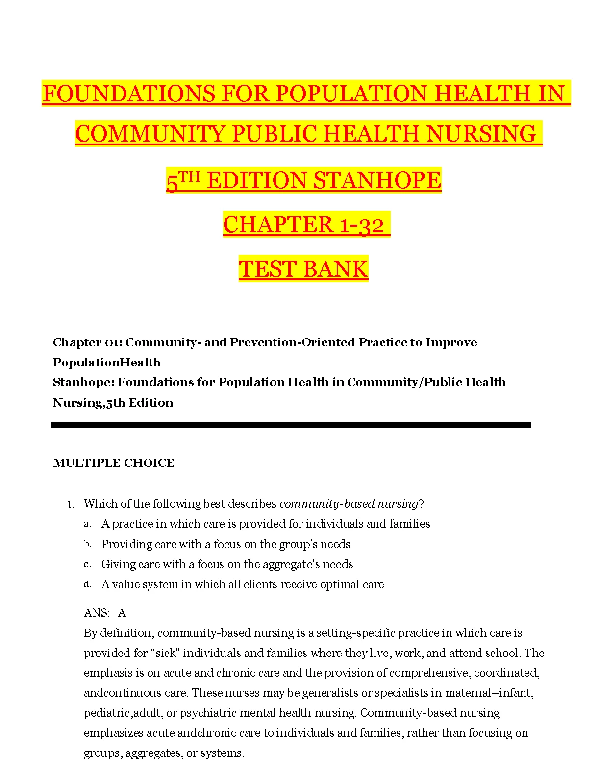 Foundations of Population Health in Community/Public Health Nuring outlet