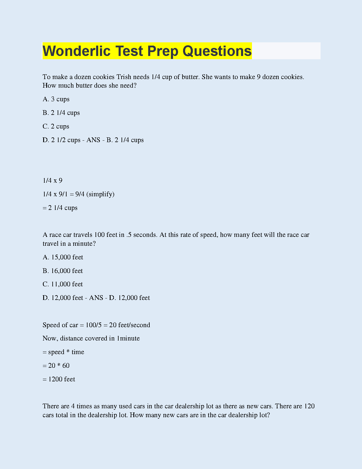 WONDERLIC PRACTICE TESTS EXAM WITH VERIFIED QUESTIONS AND ANSWERS ...