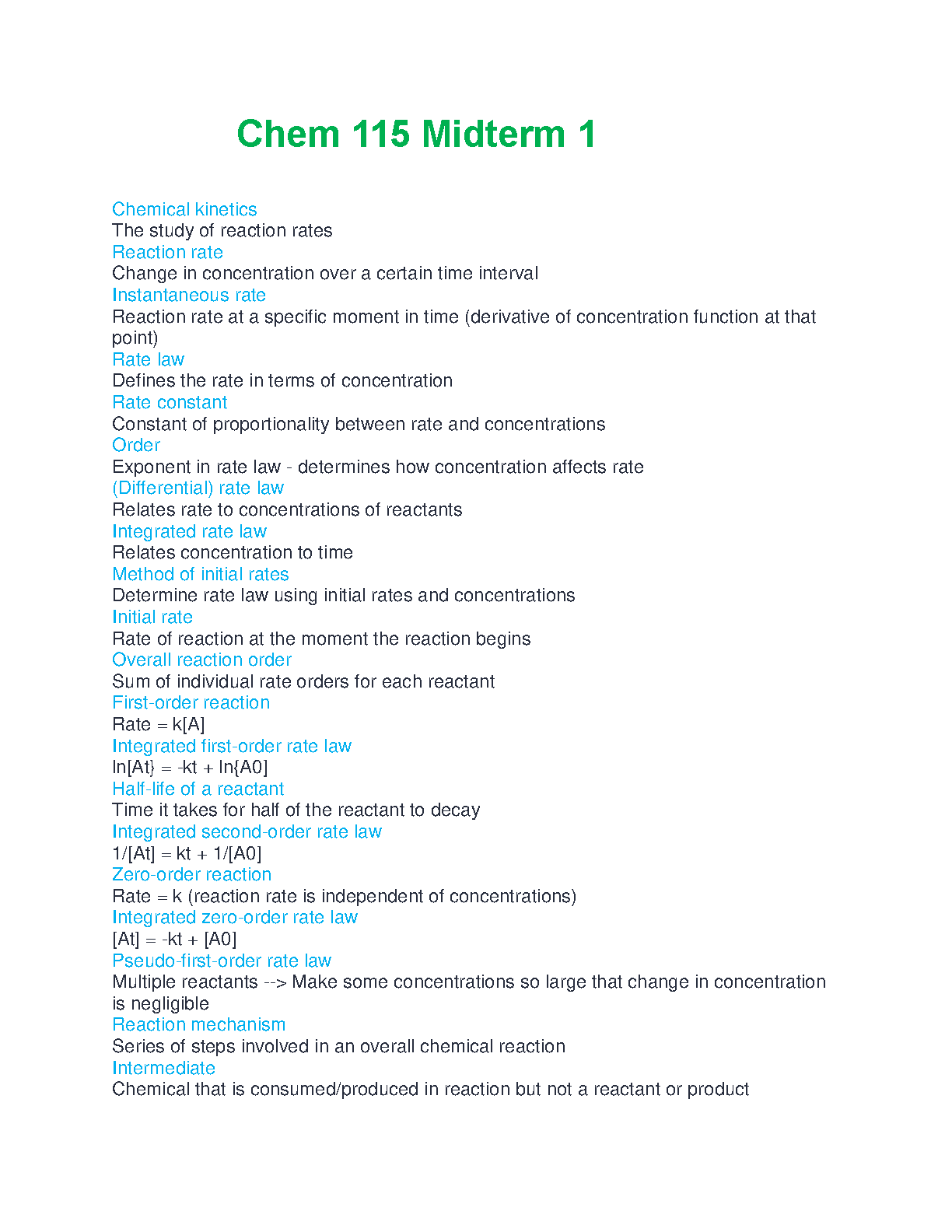 Chem 115 Midterm 1 Review Guide for 20242025 Academic Year Ace Your