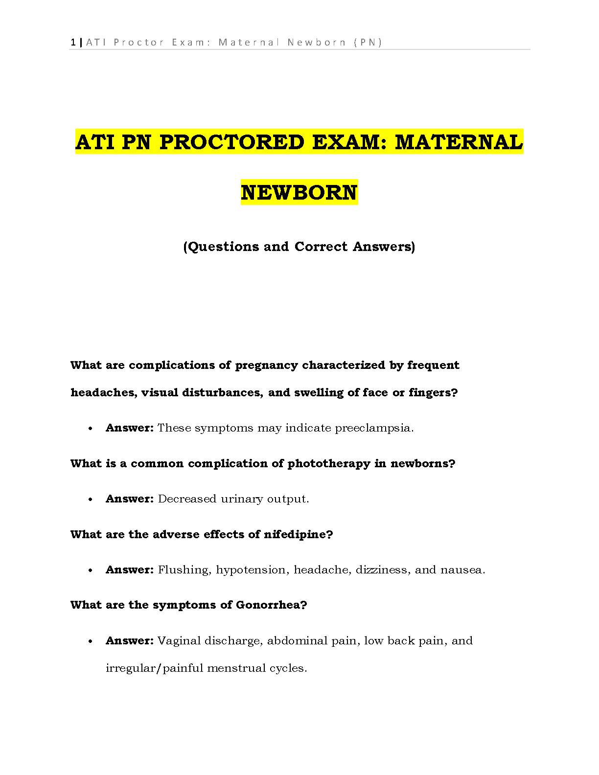 ATI PN Proctored Exam Maternal Newborn Questions and Answers for