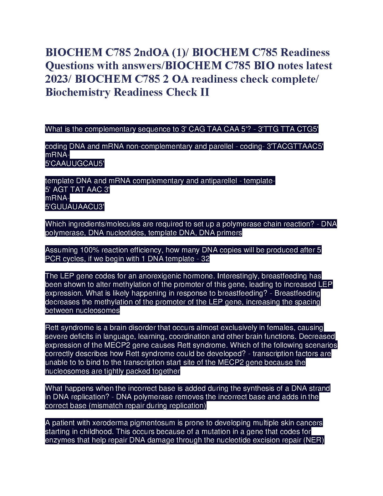 Biochemistry Readiness Check II 2024/2025 Edition Complete Guide to