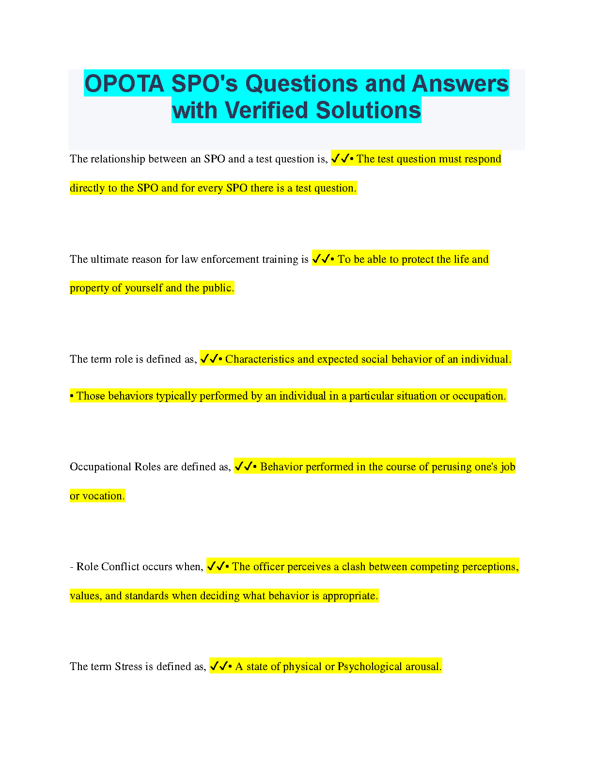 OPOTA SPO's Questions and Answers with Verified Solutions 2024/2025