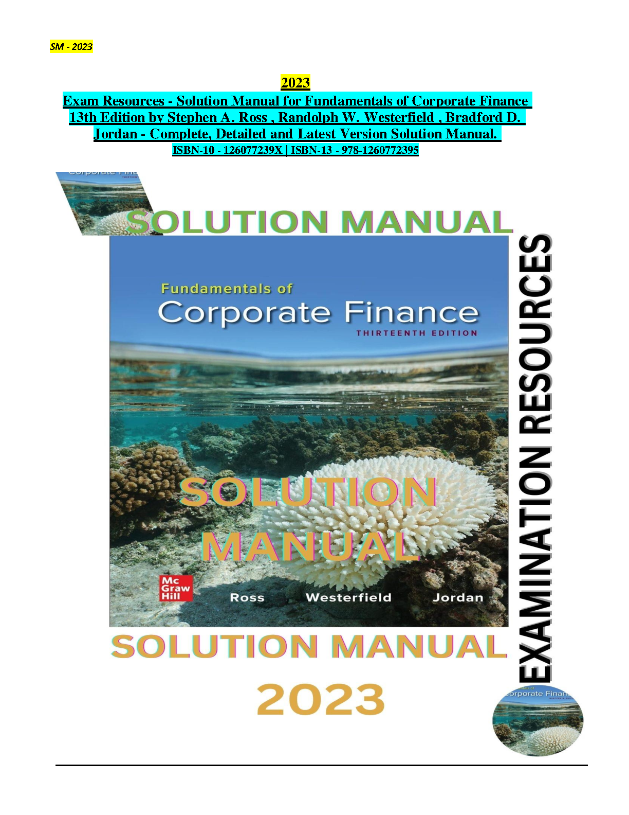 Fundamentals of Corporate Finance 13th Edition Solution Manual by Ross