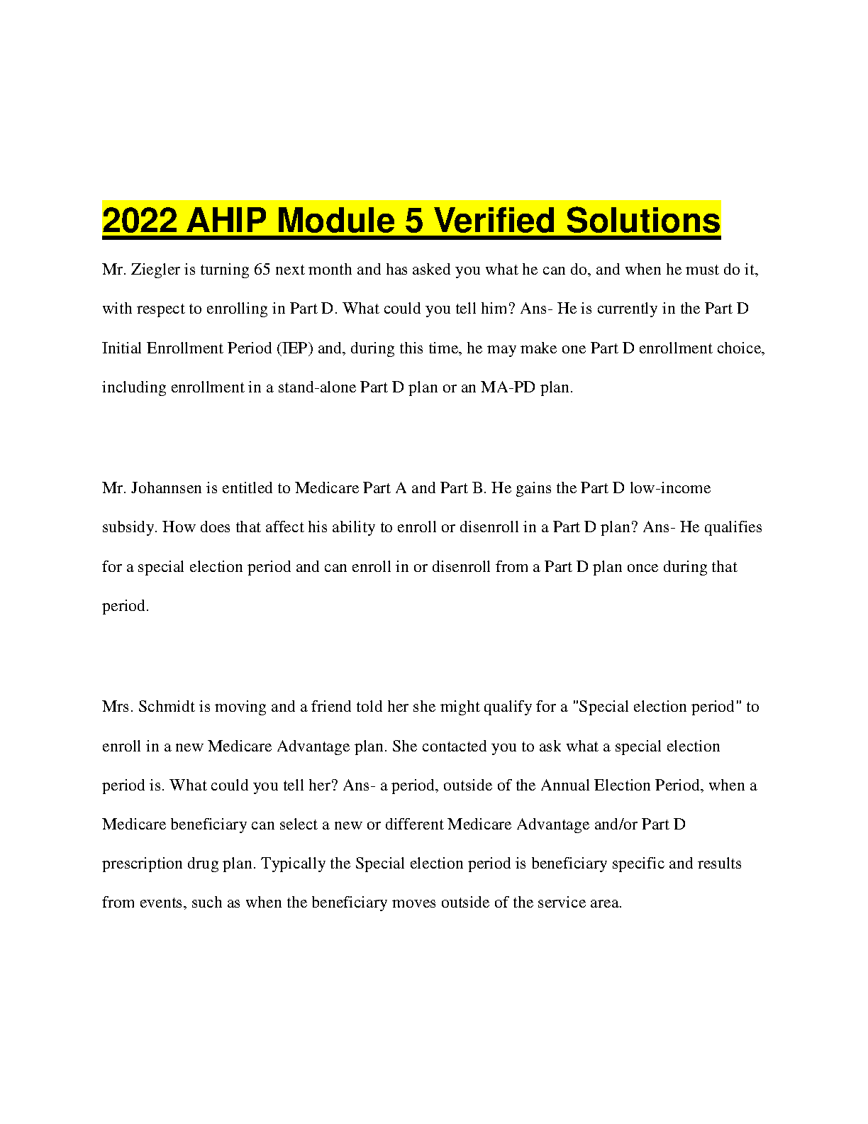 AHIP REVIEW UNIT 1 MEDICARE BASICS Test Questions and Answers. 2023/
