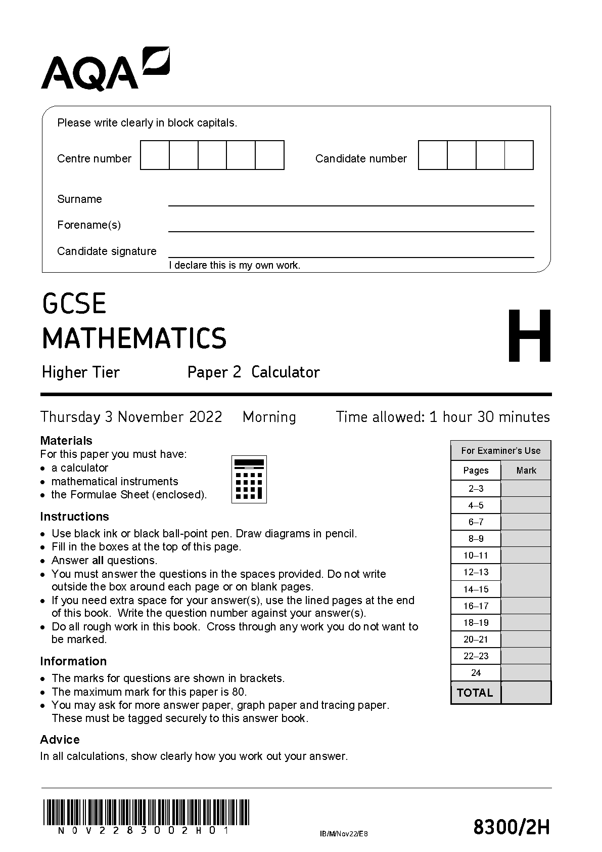 Q12: Answers – Paper 2 November 18 – AQA GCSE Maths Foundation